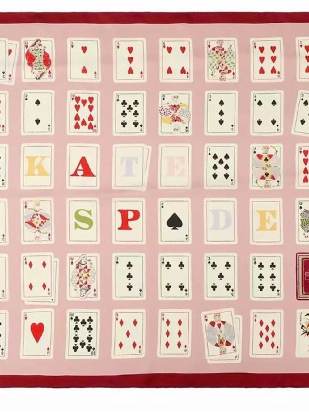 kate spade Pink and Burgundy Playing Cards Silk Square Scarf - Picture 5 of 9